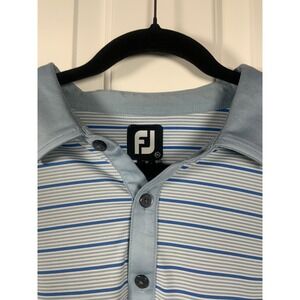 FootJoy ProDry Golf Polo Shirt Mens 2XL Blue White Striped Short Sleeve FJ Logo